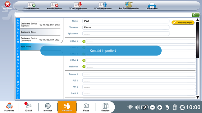 Einen Kontakt importiert