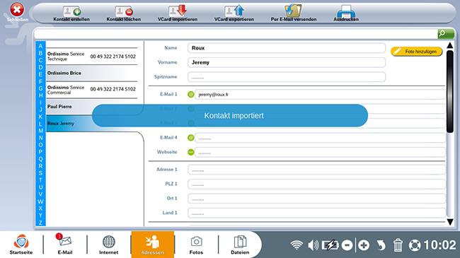 Einen Kontakt importiert